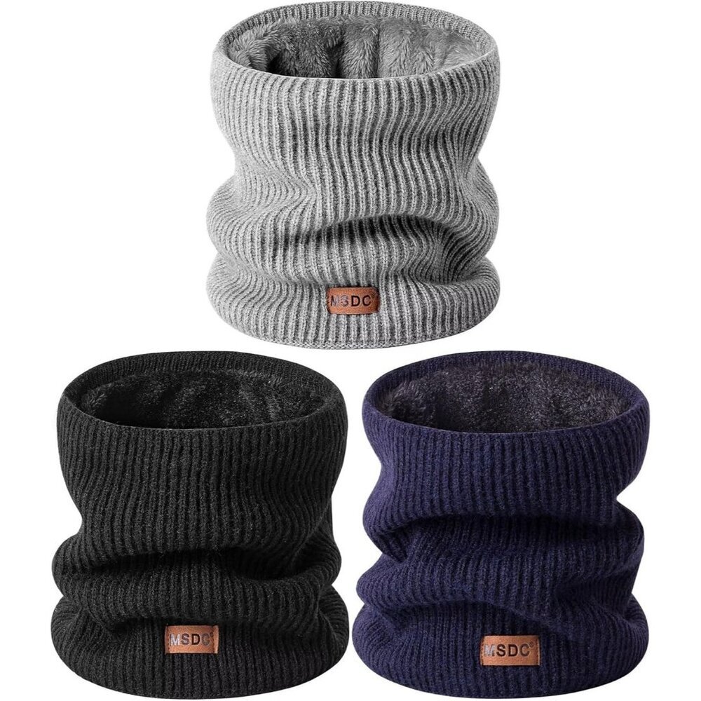 Men Warmer Black, Grey, Navy 3-Pack Neck Thermal Fleece Cold Weather